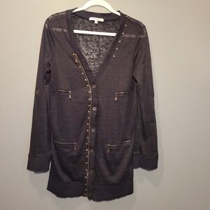 Cecico Button-Up Lightweight Cardigan Studs And Zippers, Women's Size M, Black